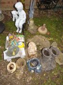 A QUANTITY OF GARDEN ORNAMENTS TO INCLUDE HUMPTY DUMPTY