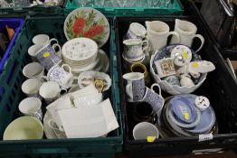 TWO TRAYS OF ASSORTED CERAMICS TO INC WEDGWOOD JASPERWARE, A CHAMELEON FIGURE, ETC