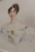 A FRAMED AND GLAZED WATERCOLOUR STUDY OF A LADY SIGNED INDISTINCTLY ABOVE SHOULDER