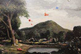 A FRAMED UNUSUAL OIL ON BOARD LANDSCAPE SIGNED R D WHITFIELD