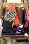 A BOX OF HANDBAGS, GLOVES ETC