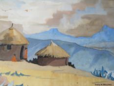 LUCY MARY MULLINS (1920-2008). A pair of village houses, signed, mixed media, framed and glazed,