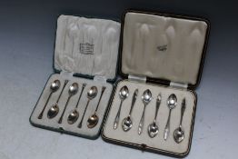 A CASED SET OF HALLMARKED SILVER SEAL TOP COFFEE SPOONS - SHEFFIELD 1933, together with a similar