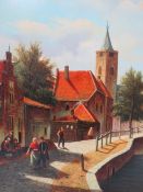 PIETER C. STEENHOUWER (1896-1972). Dutch school, street scene with figures and canal, signed lower