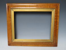 A 19TH CENTURY MAPLE FRAME, with gold slip, frame W 4.5 cm, rebate 29 x 37 cm