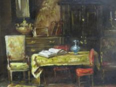 ZSUZANNE SUGER (b.1939). Hungarian school, pair of interior scenes, dining room and study, signed