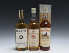 3 BOTTLES OF WHISKY CONSISTING OF 1 BOTTLE OF TEACHER'S HIGHLAND CREAM, 1 bottle of High