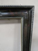A 19TH CENTURY DUTCH TORTOISESHELL EBONISED FRAME, with thin gold slip, frame W 8 cm, rebate 42 x 66
