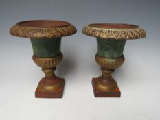 A PAIR OF VINTAGE CAST IRON TABLE URNS, H 17.5 cm, Dia of rim 13.5 cm