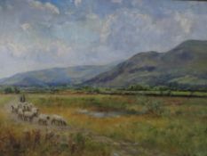 HENRY JOHN YEEND KING (1855-1924). The Malvern Hills with shepherd and sheep on path before, see