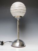 A CHROME ART DECO TABLE LAMP WITH PERIOD SHADE, overall H 53.5 cm