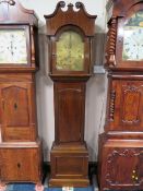 A 19TH CENTURY BRASS FACED 8 DAY LONGCASE CLOCK BY NICKLIN - BIRMINGHAM, the arched brass dial