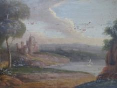 (XVIII). A stormy coastal landscape with abbey ruins, indistinctly inscribed verso, unsigned, oil on