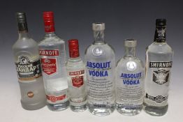 5 BOTTLES OF VODKA CONSISTING OF 1 LITRE BOTTLE OF ST PETERSBURG, 1 litre bottle of Smirnoff with