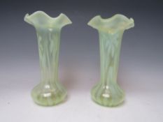 A PAIR OF LATE 19TH CENTURY SEMI OPALESCENT GLASS VASES, probably by Richardson, with flower pattern