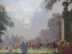 (XIX-XX). Palace garden scene with figures bowing to the arrival of The Prince Regent, see verso,