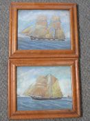 (XIX). A pair of naive marina scenes with sailing vessels, unsigned, gouache on paper laid on board,