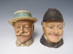 TWO LATE 19TH CENTURY / EARLY 20TH CENTURY BERNARD BLOCH FIGURAL TOBACCO JARS / HUMIDOR, one in