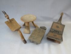 VARIOUS CARVED WOODEN AFRICAN / TRIBAL STOOLS ETC., to include a folding example (4)