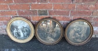 THREE LATE 18TH / EARLY 19TH CENTURY CIRCULAR GOLD FRAMES A/F, average frame W 3.5 cm, average