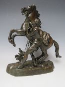 A BRONZE MARLEY HORSE AND TAMER SIGNED COUSTOU, H 29 cm