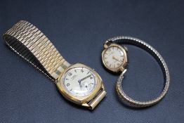 A LADIES 9 CARAT GOLD ROTARY WRIST WATCH, on expandable steel bracelet, together with a vintage Rone