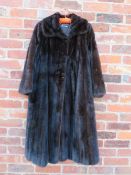 A VINTAGE DARK CHOCOLATE BROWN FULL LENGTH MINK FUR COAT RETAILED BY HARRODS, fully lined,