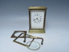 A BRASS CASED REPEATER CARRIAGE CLOCK FOR RESTORATION, the movement stamped VAD, approx H 14 cm