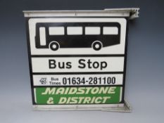 A LATE 20TH / EARLY 21ST CENTURY DOUBLE SIDED ENAMELED BUS STOP SIGN, for Maidstone District, 38 x