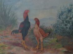 F.J.S. CHATTERTON. A study of two fighting cocks in a wooded landscape, signed and dated 1893