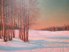 VICTOR EMANUELOV (1884-1940). A Winter landscape, oil on canvas, signed lower left, 45 x 55 cm