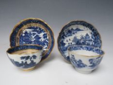 A LATE 18TH CENTURY CAUGHLEY BLUE AND WHITE TRANSFER PRINTED PORCELAIN TEA BOWL AND SAUCER, Oriental