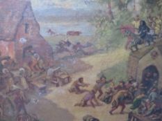 (XIX-XX). Continental school, rural riverside village scene with numerous figures and figures on