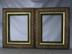 A PAIR OF 19TH CENTURY ART NOUVEAU FRAMED WITH VELVET SLIPS, frame W 11 cm, slip rebate 63 x 46