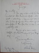 SIR WILLIAM RUSSELL FLINT (1880-1969). Three letters to Reg Moore signed by the artist, two 25 x