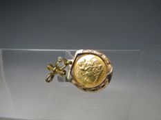 AN ELIZABETH II 1982 HALF SOVEREIGN, in an unusual hallmarked 9ct gold horseshoe pendant mount,