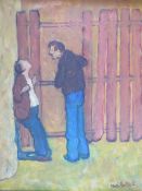 MARTIN BAILLIE (1920-2012). Modernist study of two figures by a fence, signed and dated 1987 lower