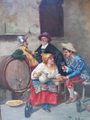 (XIX). Continental school, an inn interior scene with figures, signed lower left, oil on canvas,