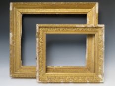 TWO 19TH CENTURY GOLD FRAMES FOR RESTORATION, with inner and outer designs, Frame W 7 and 9 cm,