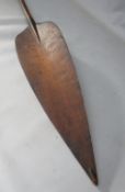 A LATE 19TH CENTURY WEST AFRICAN WOODEN PADDLE, slender leaf blade, L 156 cm