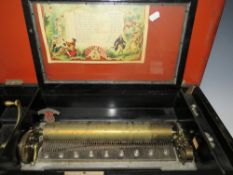 A LARGE 19TH CENTURY SWISS MUSIC BOX IN SIMULATED INLAID ROSEWOOD CASE, the 33 cm cylinder playing