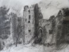 LESLIE MAARR (b.1922). Modernist study of Ludlow Castle, signed and dated 91/93 lower left, charcoal