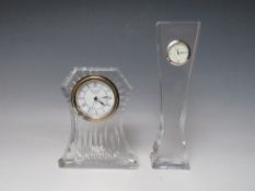 A JOHN ROCHA FOR WATERFORD CRYSTAL STYLISED SLIMLINE GLASS CLOCK, H 23.5 cm, together with a