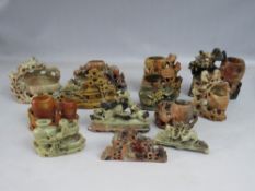 A COLLECTION OF SMALLER ASSORTED ORIENTAL SOAPSTONE CARVINGS, tallest H 15 cm
