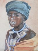 LUCY MARY MULLINS (1920-2008). Portrait of an African lady, signed, mixed media, framed and