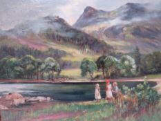 C. WYTE POTTER (b.1905). Stormy lakeland scene with figures, cattle in distance 'Glencoyne Bay &