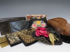 A COLLECTION OF LADIES VINTAGE BAGS AND ACCESSORIES, to include a selection of embroidered and