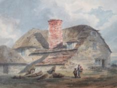 F. NASH (XVIII- XIX). British school, stormy landscape with figures and cottage 'Cottage at