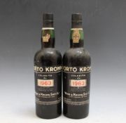 2 BOTTLES OF PORTO KROHN 1963 PORT - BOTH IN NECK