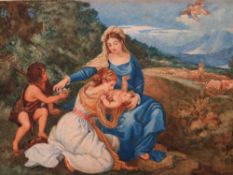 (XIX). Study of Mary and Jesus with young girl, young boy and cherub in an extensive landscape,